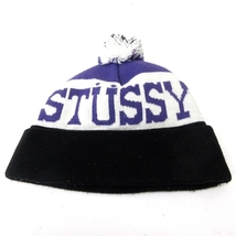ステューシー STUSSY ニットキャップ 帽子 ボンボン ロゴ 黒 ブラック パープル ■GY09 メンズ_画像2