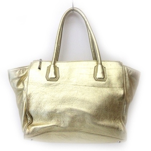  Leilian Leilian tote bag shoulder bag leather metallic Gold color EC* lady's 