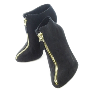  Zara Basic ZARA BASIC COLLECTION boots bootie Short high heel almond tu fake suede gold fastener 36 black 