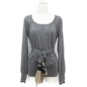  Michel Klein MICHEL KLEIN knitted cut and sewn long sleeve U neck ribbon attaching line wool .M. gray /FF26 lady's 