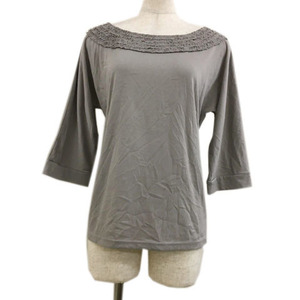  Natural Beauty Basic NATURAL BEAUTY BASIC cut and sewn pull over boat neck plain frill 7 minute sleeve M gray lady's 