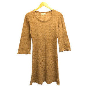  distortion sHIS MISS knitted One-piece tunic flair ... braided long sleeve Camel *MZ lady's 