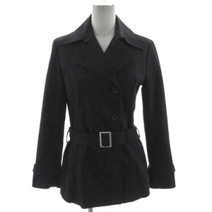  Inter planet INTERPLANET coat trench coat short belt cotton . black black 40 lady's 