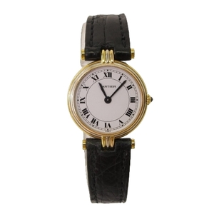カルティエ Cartier マスト ヴァンドーム 腕時計 ウォッチ アナログ クォーツ 810045121 レザーバンド 黒系 ブラック 金色 ゴールドカラー