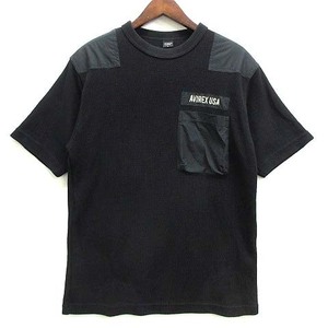 アヴィレックス AVIREX リブ コンバット Tシャツ 半袖 ミリタリー VORTEX 畦リブ ポケット ブラック 黒 L 6113315 メンズ