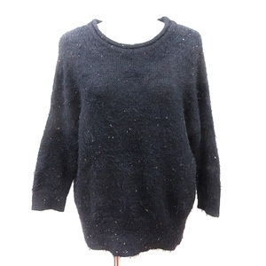 As Know As as know as knitted sweater boat neck shaggy nylon long sleeve navy blue navy /AU #MO lady's 