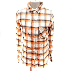  Yanuk YANUK shirt long sleeve check S orange /RT #MO lady's 