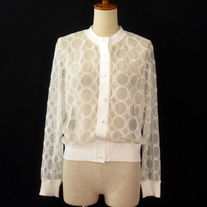 duklaseDoCLASSEchu-ru race Circle pattern cardigan 13 white white lady's 