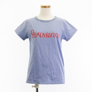 メゾンキツネ MAISON KITSUNE PARISIEN Tシャツ カットソー 半袖 プリント コットン 青系 ブルー系 S トップス ■GY06 レディース