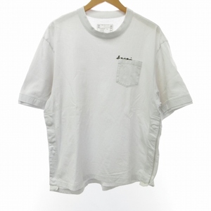 サカイ sacai 美品 22SS コットンツイル Tシャツ カットソー 半袖 切替 刺繍 スリット 22-02794M 白 ホワイト 3 約L 0903 メンズ