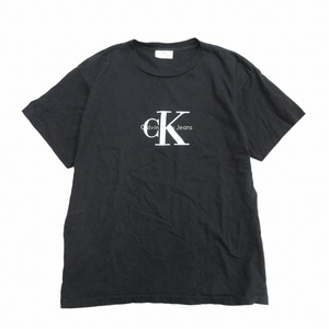 90's カルバンクラインジーンズ Calvin Klein Jeans USA製 ロゴ プリント Tシャツ カットソー ヴィンテージ L-XL 黒 ブラック メンズ♪８