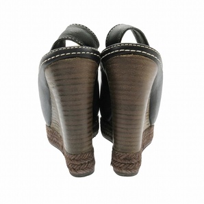 クロエ CHLOE バックストラップ レザー サンダル ウェッジソール エスパドリーユ 12cmヒール ラウンドトゥ ステッチ シューズ 靴 34/22.0の画像4