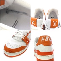 ルイヴィトン LOUIS VUITTON LV Trainer Line Sneaker #54 スニーカー ローカット レザー バイカラー 9.5 28cm 白 ホワイト オレンジ_画像6