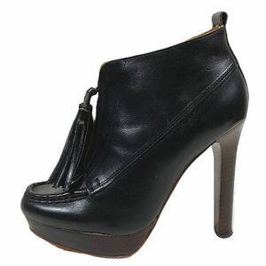  Coach COACH short boots bootie leather tassel attaching front Zip platform black black size 36 A7686 lady's!B8