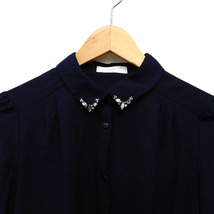 エニィスィス エニシス anySiS シャツ ブラウス ステンカラー タック 装飾 透け感 長袖 1 紺 ネイビー /NT26 レディース_画像5