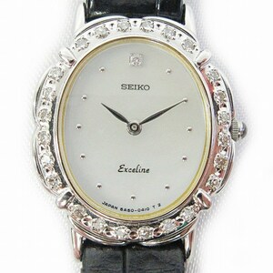 セイコー SEIKO エクセリーヌ EXCELINE 腕時計 5A50-5200 シェル文字盤 シルバー 0729 ■GY18 レディース