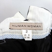 ヒューマンウーマン HUMAN WOMAN センタープレス パンツ セミワイド ストレート ストライプ 柄 バックベルト 毛 2 紺 /HT11 レディース_画像3