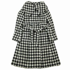 マックスマーラ MAX MARA 白タグ 高級ライン 千鳥格子 ウール ロングコート ビッグカラー リボンベルト ジャケット ブルゾン 36 黒 白/8♪B