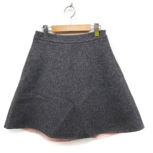 te milk s Beams Demi-Luxe BEAMS flair skirt knee height plain nappy wool 36 gray ash /FT31 lady's 