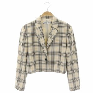 ザラ ZARA チェックショートジャケット テーラード 1B 総裏地 USAXS ライトベージュ マルチカラー /DO ■OS レディース