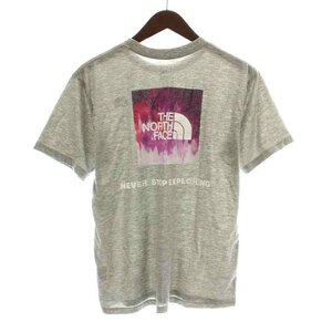 ザノースフェイス S/S BACK SQUARE LOGO TEE Tシャツ カットソー 半袖 クルーネック ロゴプリント バックプリント M グレー 紫 白