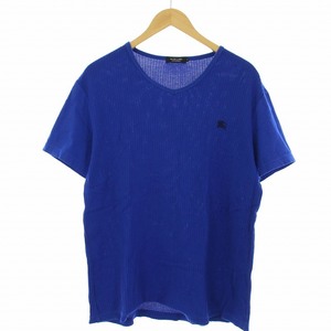 バーバリーブラックレーベル BURBERRY BLACK LABEL Tシャツ カットソー 半袖 切替 ホース 刺繍 Vネック 3 L 青 ブルー /TK メンズ