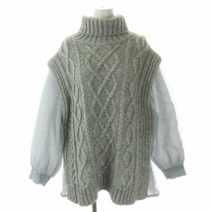 アメリヴィンテージ Ameri VINTAGE UNDRESSED COTTON CANDY SLEEVE KNIT ニット セーター タートルネック 長袖 切替 F ミントグレー