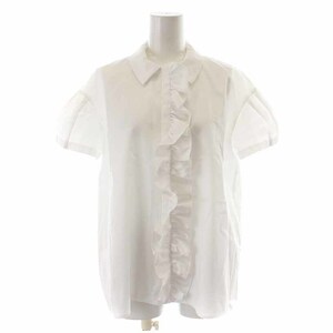  Yohko tea nYOKO CHAN 2021 blouse shirt frill short sleeves 40 L white white /YI36 lady's 