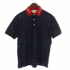 グッチ GUCCI ポロシャツ 襟刺繍 バイカラー 半袖 XS 紺 ネイビー 赤 レッド 598958 /YI21 メンズ