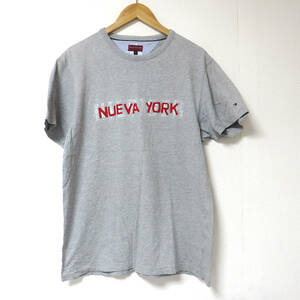 【送料無料】HILFIGER（トミーヒルフィガー）Tシャツ/グレー　立体プリント　Lサイズ　ニューヨーク