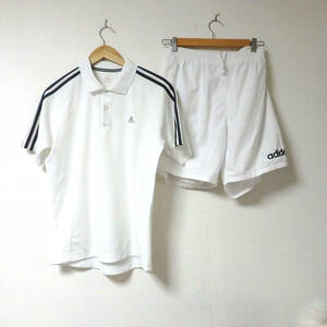 【送料無料】アディダススポーツポロシャツ、ハーフパンツセット/　白　メンズ　L-Oサイズ　adidas
