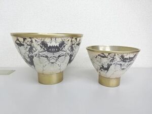 モデルルーム展示品★鉢カバー　プランタンカバー　インテリア　陶器　大理石柄　ゴールド　大・小　2個セット