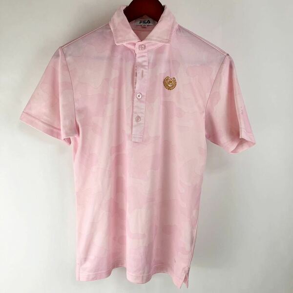 FILA フィラ 半袖 ポロシャツ メンズ M ピンク カジュアル スポーツ トレーニング ゴルフ golf ウェア ロゴ 刺繍 シンプル