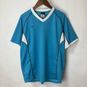 NIKE ナイキ 半袖Tシャツ トレーニングウェア スポーツウェア ブルー Mサイズ メンズシャツ Vネック ポリエステル製 ワンポイント シンプル