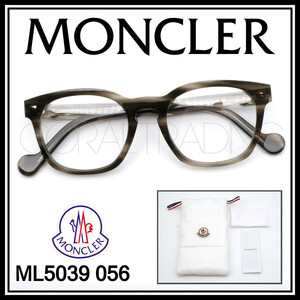 23329★新品本物！MONCLER ML5039 056 グレー系カラー モンクレール ボスリントンシェイプ キーホールブリッジ セルフレーム メガネ 眼鏡