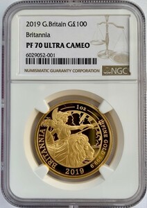 【最高鑑定】2019 イギリス ブリタニア ライオン 100ポンド 金貨 NGC PF 70 UC / ウルトラカメオ PCGS PR 英国