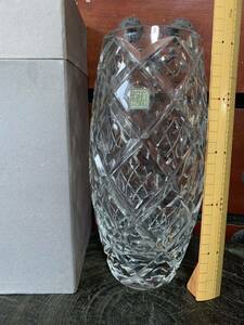 HOYAクリスタル、花瓶、水玉模様、タテ26口径9.5cm重みあり美品