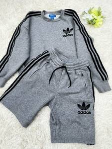 美品　アディダス　adidas トレフォイル　スリーライン　おしゃれ　スウェット　セットアップ　ハーフパンツ　M 裏起毛