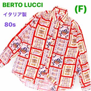 80s イタリア製 BERTO LUCCI 総柄 長袖シャツ ヨーロッパ古着(F