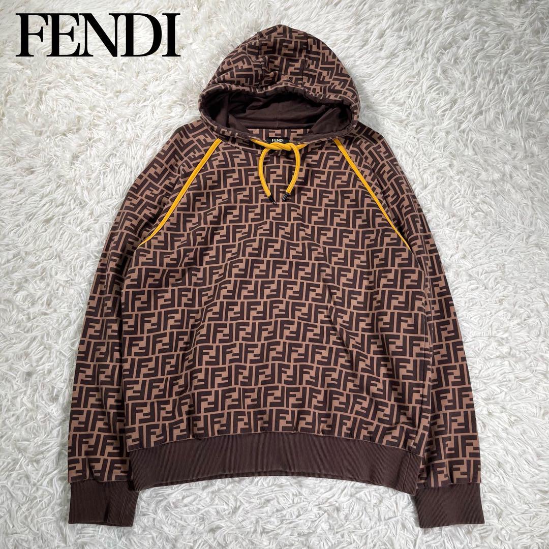 美品 FENDI フェンディ ズッカ総柄 ロゴ フリース パーカー-