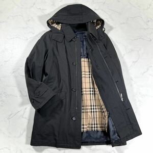 【極美品】BURBERRY LONDON バーバリーロンドン ノバチェック ダウンライナー付 ステンカラーコート フード ブラック 裏地 4WAY ブルゾン