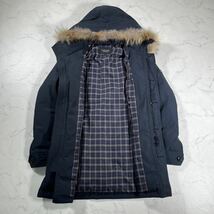 【絶版品/極美品】BURBERRY BLACK LABEL バーバリーブラックレーベル ファー ダウンコート ノバチェック モッズコート ホースロゴ ネイビー_画像2