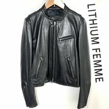 LITHIUM FEMME リチウムファム カウレザー シングル ライダース ジャケット ブルゾン 本革 牛革 レディース　ブラック　黒色　38 S M_画像1