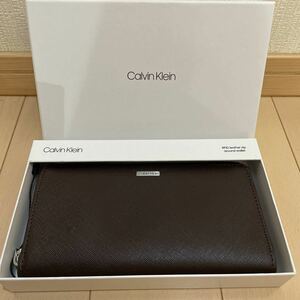 送料無料　未使用　カルバン・クライン Calvin Klein ラウンドファスナー長財布 ブラウン　ウォレット メンズ