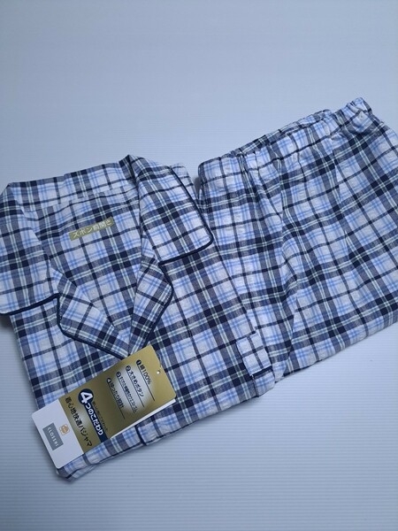 新品 未使用 メンズ closshi 男性 ３L 七分袖パジャマ パンツ　サッカー ルームウェア シャツ 紳士 即決送料無料　Cら　前開き　綿　大きい