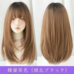 女装 自然 wig ウィッグ ロング フルウィッグ セミロング かつら レディース ストレート ぱっつん前髪 カツラ 女性 ★ライトブラウンLB192