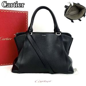 極美品■Cartier カルティエ C ドゥ ハンドバッグ 2way ショルダーバッグ ミニボストン トートバッグ 入手困難 シボ革 レザー 黒 ブラック