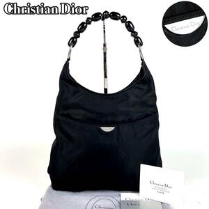 1円【美品】Christian Dior ディオール ハンドバッグ マリスパール シルバー金具 半月 裏地総柄 カナージュ フォーマル ナイロン ブラック