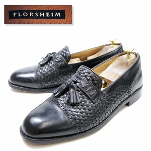 8-1/2 3E表記 26.5cm相当　Florsheim フローシャイム 　タッセルローファー　編み込み　レザー　革靴　ドレスシューズ　黒　ブラック/U9044