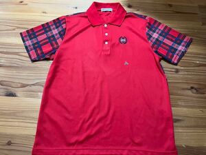 送料込み！ほぼ新品未使用 KANGOL 半袖ポロシャツ 赤 レッド チェック Lサイズ カンゴール GOLF ゴルフウェア